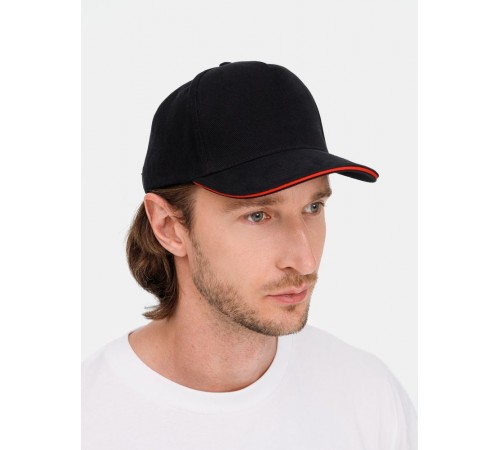 Бейсболка Classic 2.0, черная с красным кантом