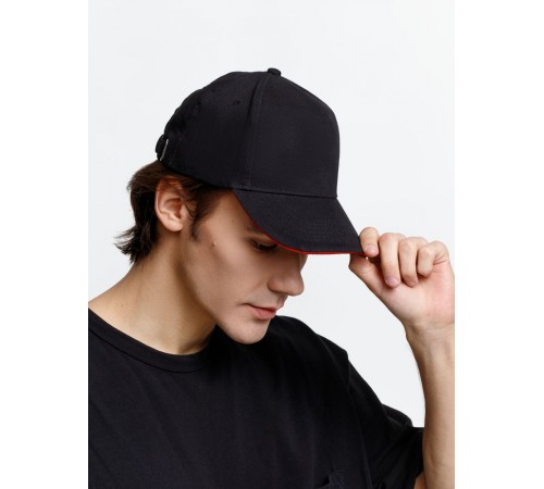 Бейсболка Long Beach, черная с красным