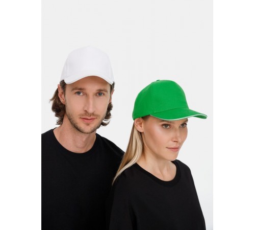 Бейсболка Classic 2.0, ярко-зеленая с белым кантом
