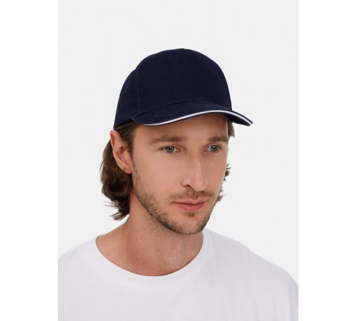 Бейсболка Classic 2.0, темно-синяя с белым кантом