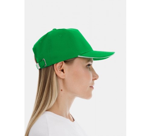 Бейсболка Classic 2.0, ярко-зеленая с белым кантом
