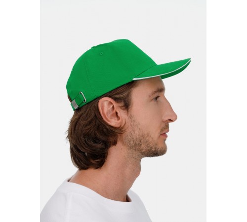 Бейсболка Classic 2.0, ярко-зеленая с белым кантом