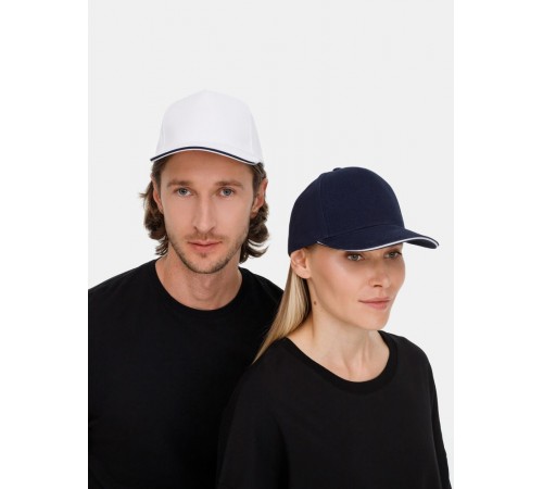 Бейсболка Classic 2.0, белая с темно-синим кантом