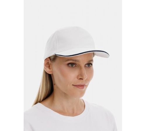 Бейсболка Classic 2.0, белая с темно-синим кантом