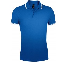 Рубашка поло мужская Pasadena Men 200 с контрастной отделкой, ярко-синяя с белым