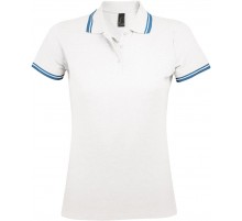 Рубашка поло женская Pasadena Women 200 с контрастной отделкой, белая с голубым