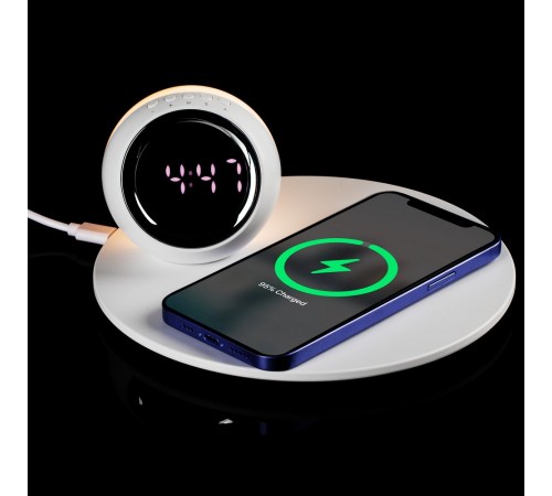 Станция беспроводной зарядки с часами и подсветкой GlobeBee, белая