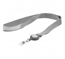 Лента для бейджа с ретрактором Devon, серая с белым