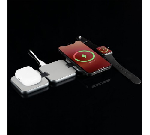 Складная станция беспроводной зарядки Terza, серебристая