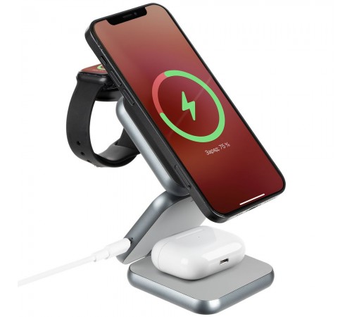Складная станция беспроводной зарядки Terza, серебристая