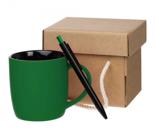Набор Color Block: кружка и ручка, зеленый с черным