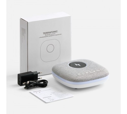 Bluetooth-колонка с беспроводной зарядкой и подсветкой Terrafonic, серая