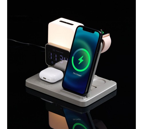 Зарядная станция с электронными часами и подсветкой Large Charge ver.3, серая