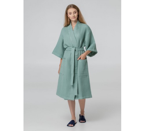 Халат вафельный женский Boho Kimono, зеленая мята