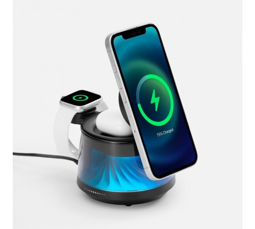 Bluetooth-колонка с подсветкой и беспроводной зарядкой Quantium, черная