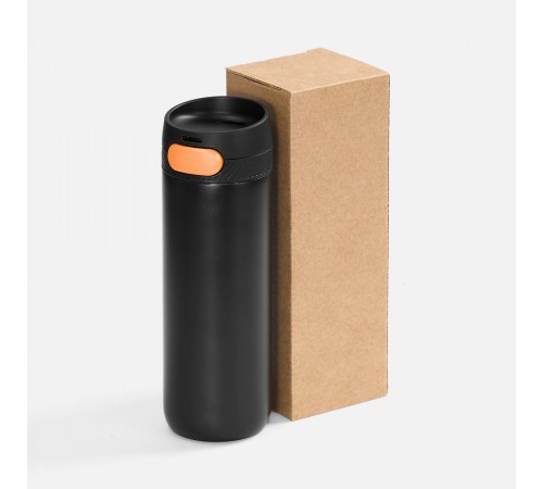 Термостакан X1 с цветной кнопкой, черный с оранжевым