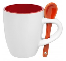 Кофейная кружка Pairy с ложкой, красная с оранжевой