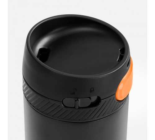 Термостакан X1 с цветной кнопкой, черный с оранжевым
