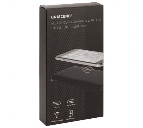 Аккумулятор Quick Charge Wireless 10000 мАч, черный Аккумулятор Quick Charge Wireless 10000 мАч, черный