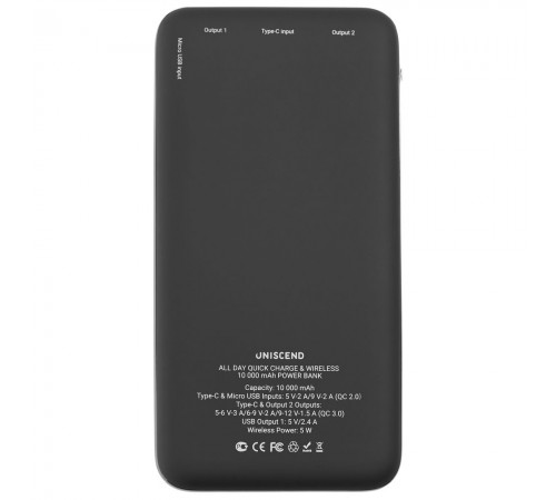 Аккумулятор Quick Charge Wireless 10000 мАч, черный Аккумулятор Quick Charge Wireless 10000 мАч, черный