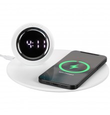 Станция беспроводной зарядки с часами и подсветкой GlobeBee, белая