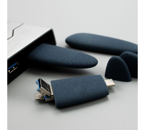 Флешка Pebble Universal, USB 3.0, серо-синяя, 32 Гб