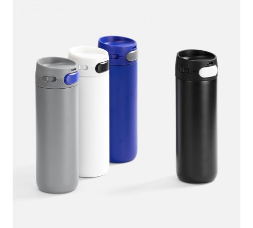 Термостакан X1 с цветной кнопкой, синий с серым