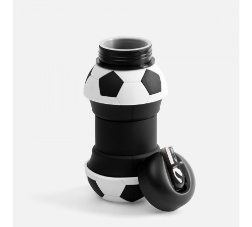 Складная бутылка для воды Football Flex, белая с черным