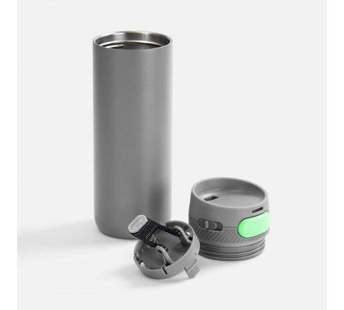 Термостакан X1 с цветной кнопкой, серый с зеленым