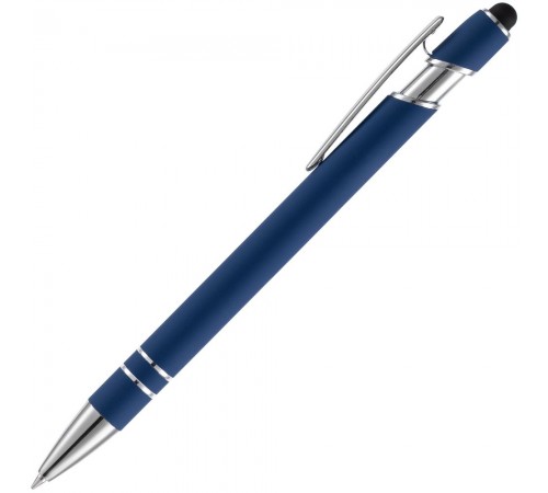 Ручка шариковая Pointer Soft Touch со стилусом, темно-синяя