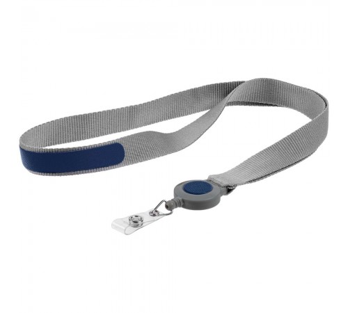 Лента для бейджа с ретрактором Devon, серая с синим