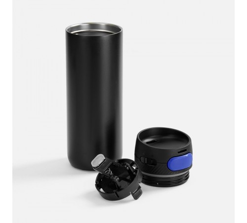 Термостакан X1 с цветной кнопкой, черный с синим