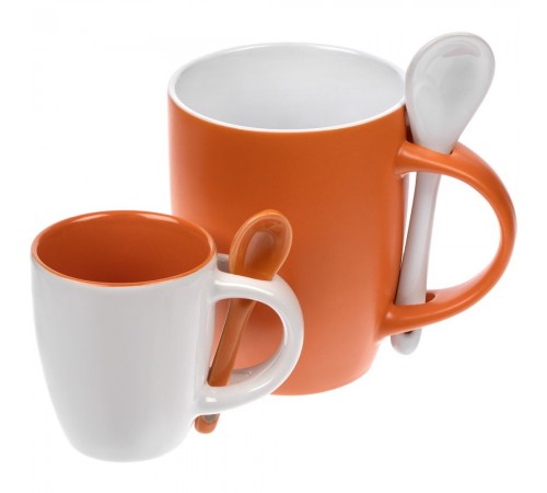 Кофейная кружка Pairy с ложкой, красная с оранжевой