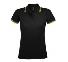 Рубашка поло женская Pasadena Women 200 с контрастной отделкой, черная с зеленым